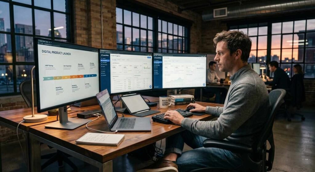 Startup founder using AI tools for software development